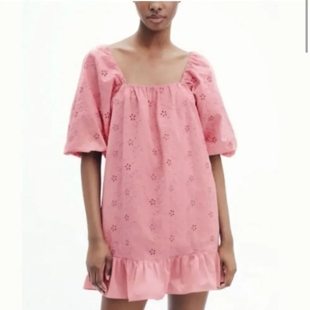 NEW ZARA Pink Eyelet Mini Dress